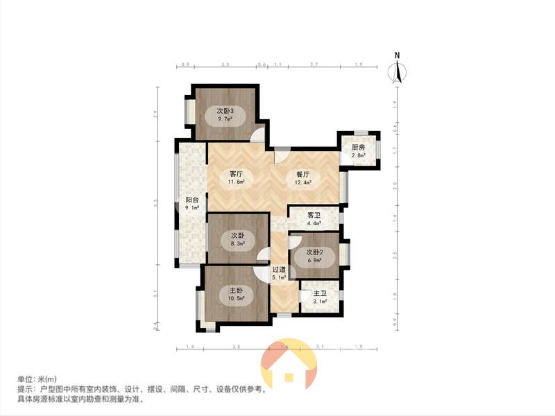 恒锦花苑三区4室2厅户型图